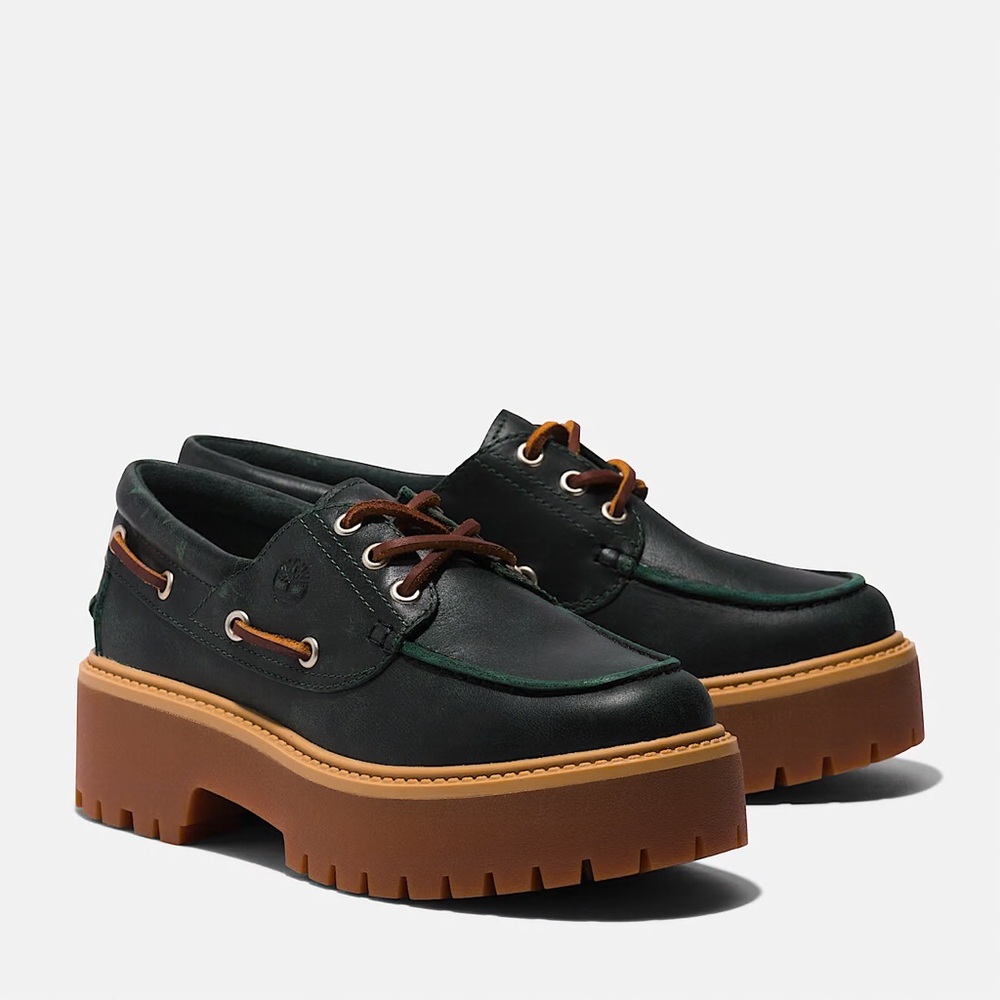 Women’s Stone Street Timberland® Premium Boat Shoe in Dark Green Full-Grain